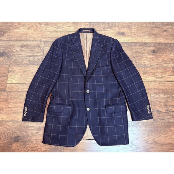 Peter Millar 100% Cashmere Windowpane 2 Button Blazer Sport Coat Jacket Blue 40R